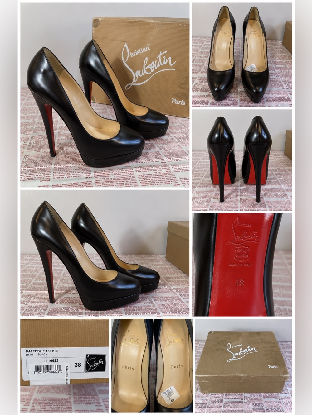 Christian Louboutin Bianca 140 Leather Black Platform Pumps EU 39| Box